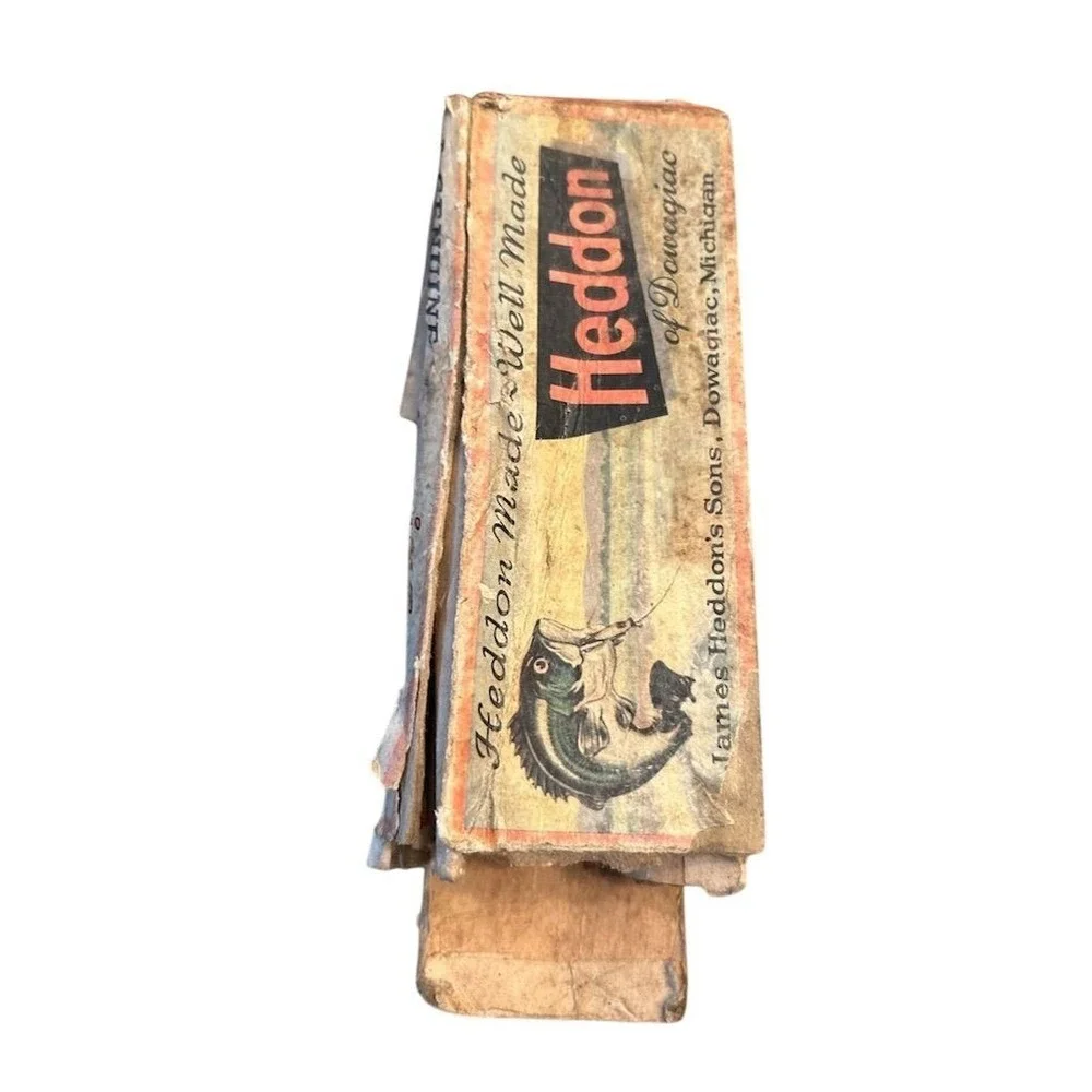 Heddon Fishing Lure Box and Catalog Vintage Dowagiac Michigan Bass Graphic OS